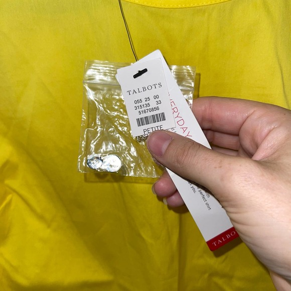 NWT‎ Talbots Mp Bright Yellow Everyday Stretch Poplin Knot Long-sleeve Blouse - Picture 3 of 11